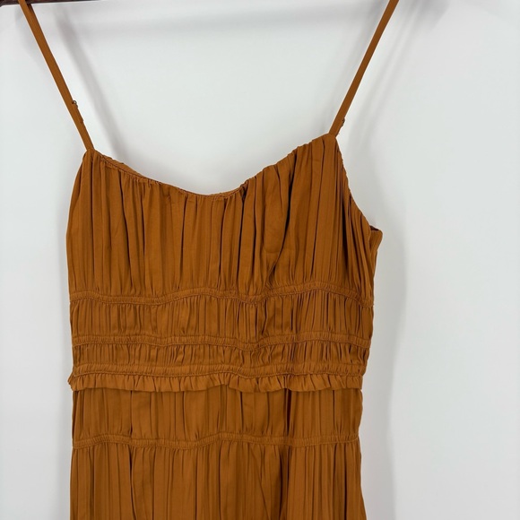 Anthropologie Gold Tiered Ruched Midi Dress Size 8 - Picture 5 of 12